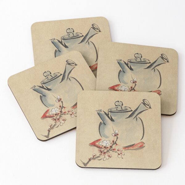 Item preview, Burnished art print ink drawing teapot with blossom branch designed and sold by Kallandra.