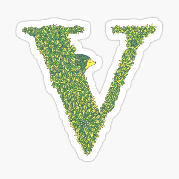 Alphabet V - Hedgehog Woodland Green Sticker