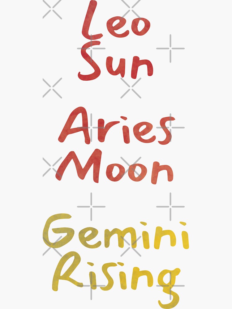 "Leo Sun Aries Moon Gemini Rising Text" Sticker for Sale by