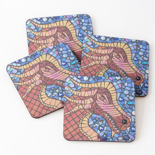 Item preview, A red on blue stained glass fantasy dragon mosaic designed and sold by suespaintroom.