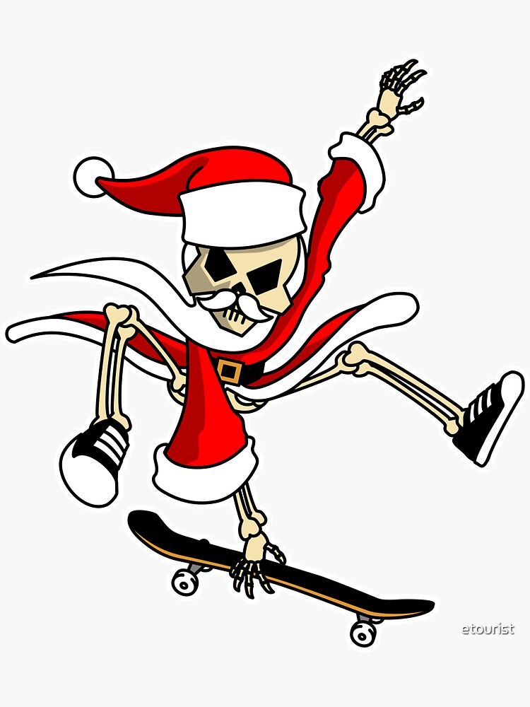 Thumbnail 3 of 3, Sticker, Christmas Skateboarding Santa Skeleton Zombie designed and sold by etourist.