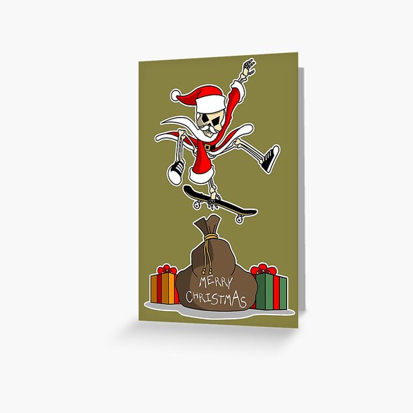 Christmas Skateboarding Santa Skeleton Zombie Greeting Card