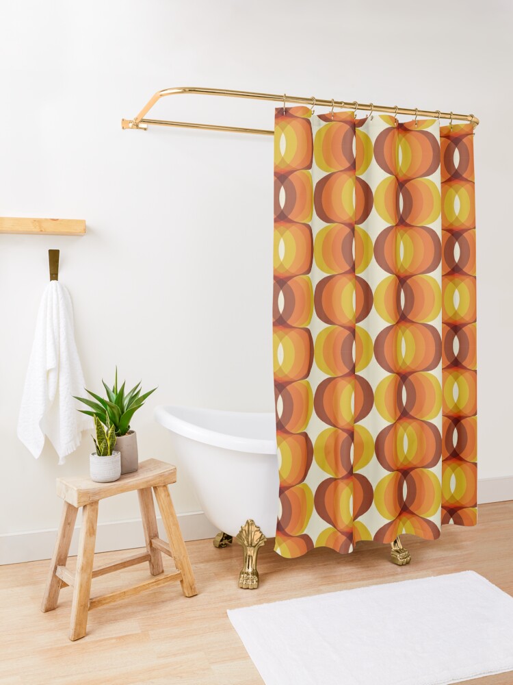 Alternate view of Orange, Brown, and Ivory Retro 1960s Wavy Pattern Shower Curtain