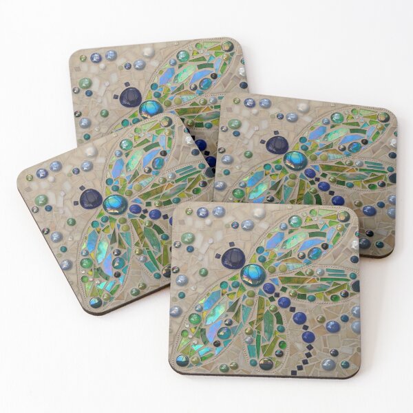 Item preview, dragonfly stained glass mosaic in green and teal designed and sold by suespaintroom.