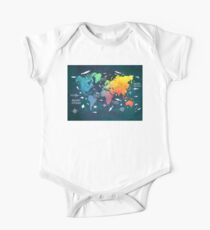 Oceans Life World Map colored Short Sleeve Baby One-Piece