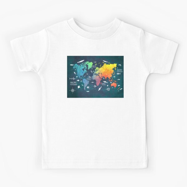 Oceans Life World Map colored Kids T-Shirt