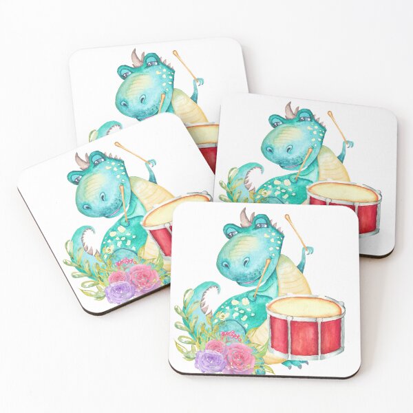 Item preview, Dinosaur Drummer With Flowers - Tyrannosaurus Rex Playing Drums designed and sold by iHeartDinosaurs.