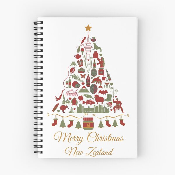 Item preview, Merry Christmas New Zealand | Christmas Tree Made up of Icons/Symbols (in Vintage Xmas Colors, also available in Bright Christmas Colors) designed and sold by InkItStudio.