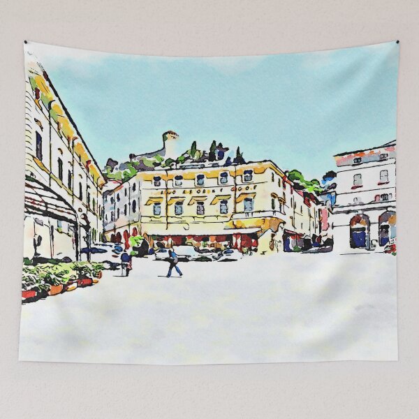 Item preview, Brisighella: square with hotel and view of the castle designed and sold by Giuseppe Cocco.