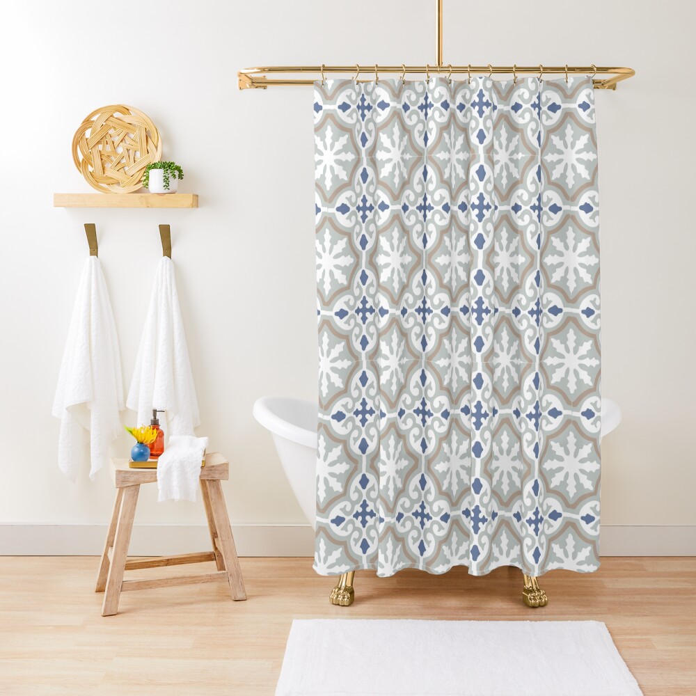 Moroccan Zellige pattern Grey and Blue Shower Curtain