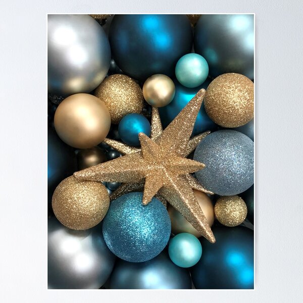 Item preview, Teal and Gold Christmas Ornaments Close-up designed and sold by InalterataArt.