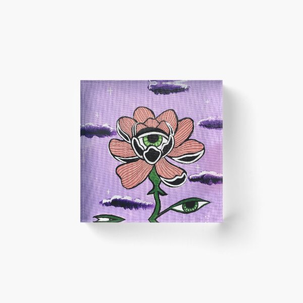 Psychedelic Peony Flower Eyes Surreal Acrylic Block