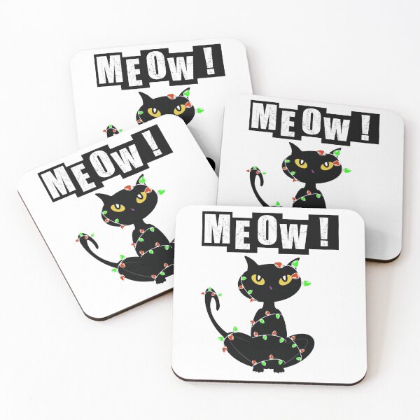 Item preview, Cute Black Cat Entangled in Christmas Lights designed and sold by BusyMonkeys.