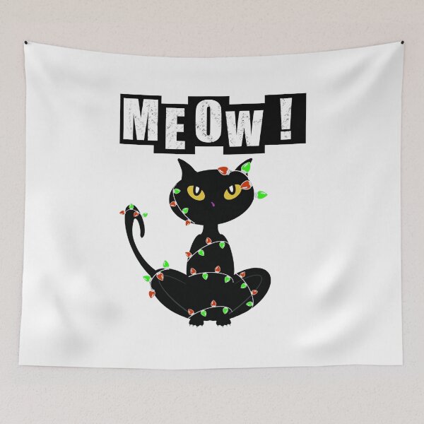 Item preview, Cute Black Cat Entangled in Christmas Lights designed and sold by BusyMonkeys.