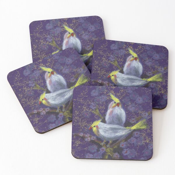 Item preview, Painting: Yellow and White Love Birds with Purple and Gold Background designed and sold by factory88.