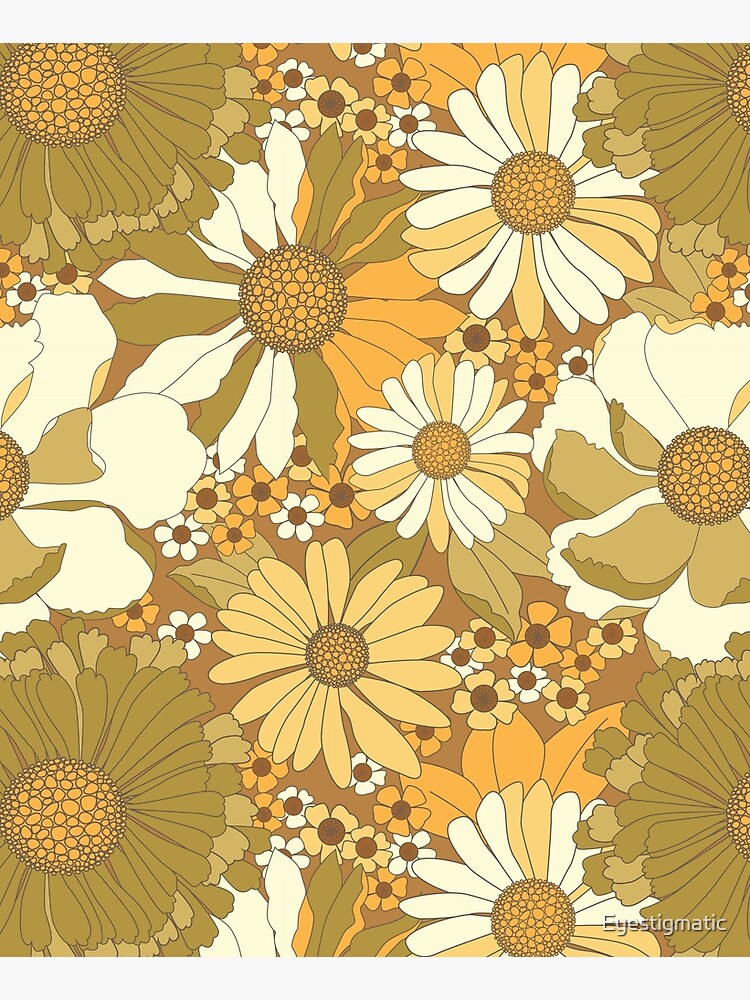 Brown, Orange, Ivory & Green Vintage Flower Pattern by Eyestigmatic