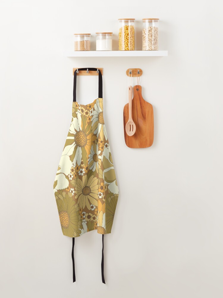 Alternate view of Brown, Orange, Ivory & Green Vintage Flower Pattern Apron