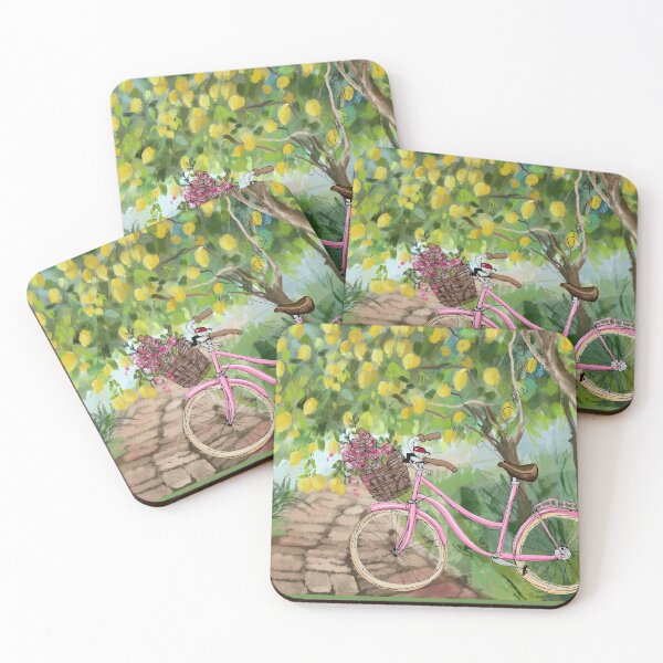 Item preview,  In pink bikes we trust #1 - bicycle in lemon garden line art and color sketch designed and sold by orangerinka.