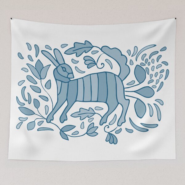 Item preview, Otomi Mexican folk art * Blue deer with flowers, traditional otomi inspired original design designed and sold by la-mexicana.