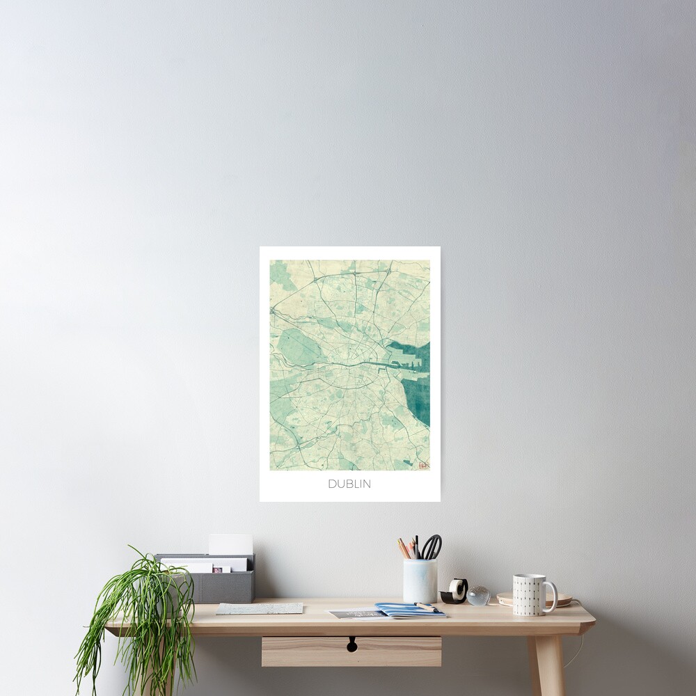 Dublin Map Blue Vintage Poster