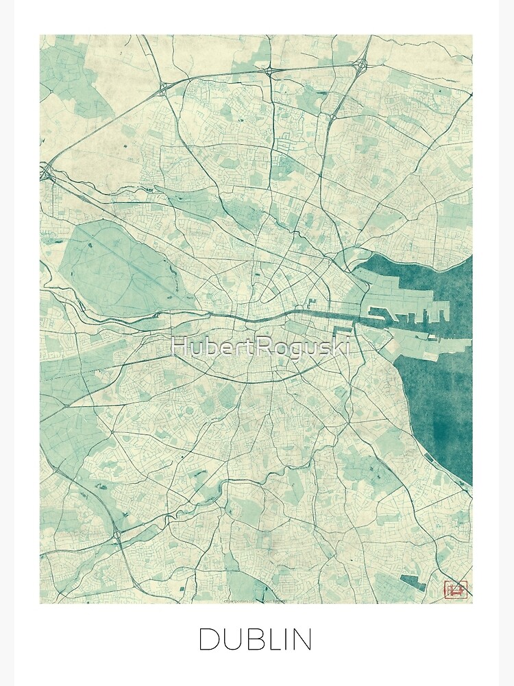 Dublin Map Blue Vintage by HubertRoguski
