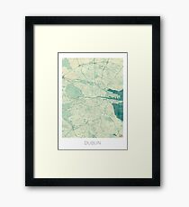 Dublin Map Blue Vintage Framed Print