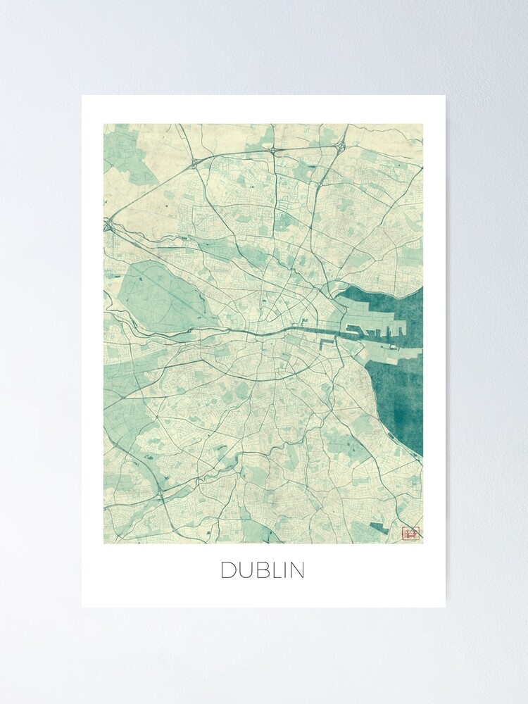 Alternate view of Dublin Map Blue Vintage Poster