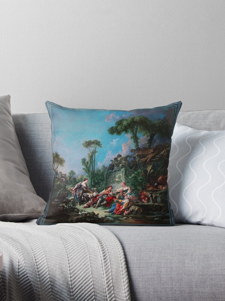 Shepherds Idyll by François Boucher - A Captivating View Of A Bygone Era 4 Shepherds Idyll by François Boucher Classical Fine Art Reproduction Decorative Art Print Throw Pillow