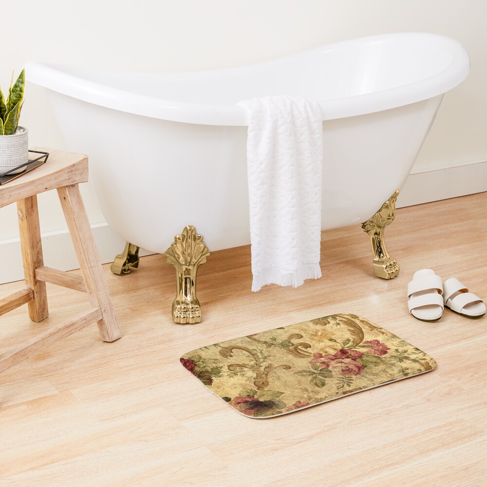 Vintage,tapestry,floral,elegant,victorian,rustic,grunge,elegant,chic Bath Mat