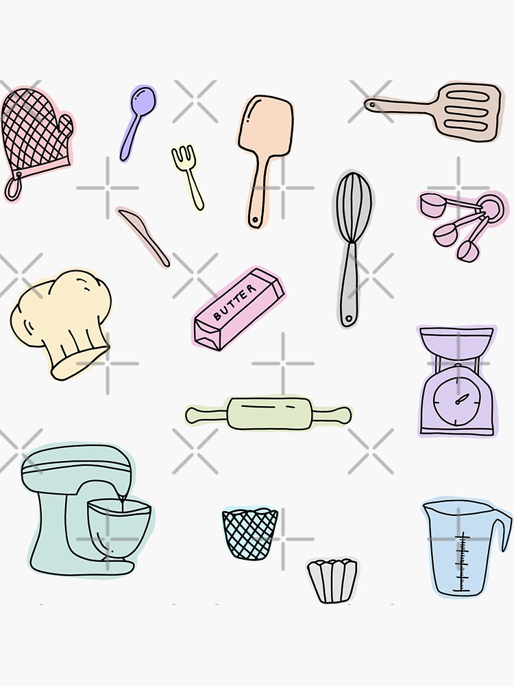 Bakers accessories kitchen utensils pack 2 pastel Sticker for