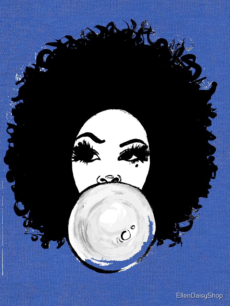 Curly Afro Pretty Girl Black Hair Bubble Gum Poppin T-Shirt Tees by EllenDaisyShop