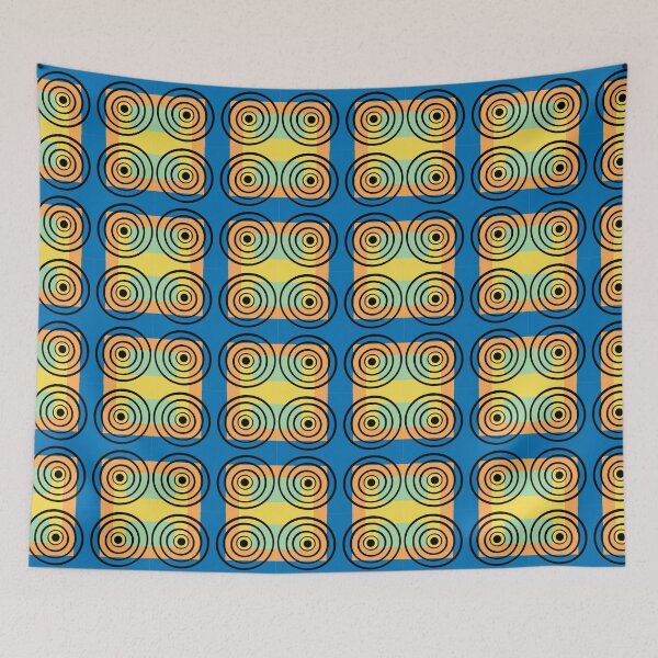 Item preview, Retro disco blue and yellow circles print  designed and sold by OakendOriginals.