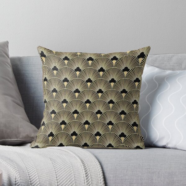 Art deco, fan pattern, vintage,1920 era, gold,black,elegant,chic,The Great Gatsby,modern,trendy,girly Throw Pillow