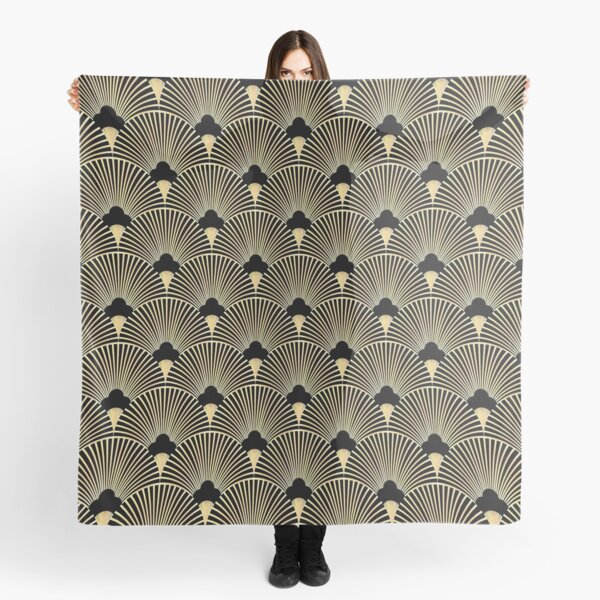 Art deco, fan pattern, vintage,1920 era, gold,black,elegant,chic,The Great Gatsby,modern,trendy,girly Scarf
