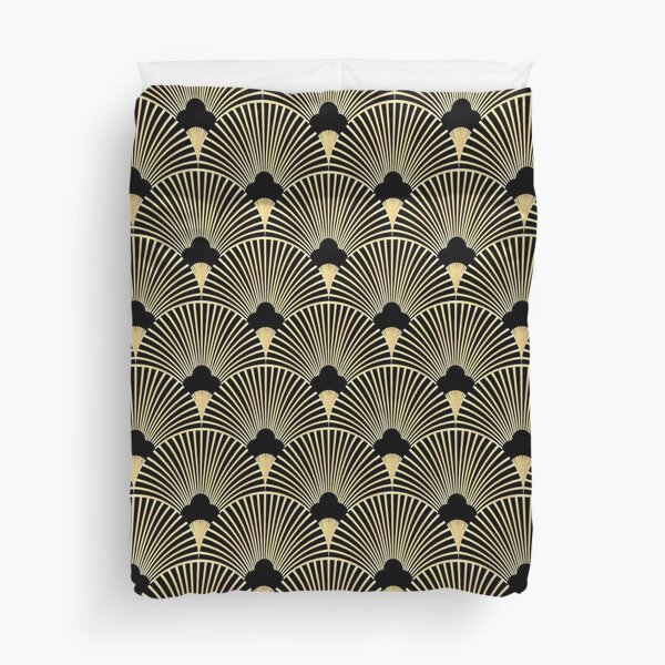 Art deco, fan pattern, vintage,1920 era, gold,black,elegant,chic,The Great Gatsby,modern,trendy,girly Duvet Cover