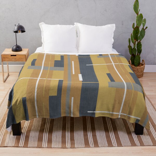 Item preview, Midcentury Modern Modular Abstract Pattern on Faded Cloth in Light and Dark Mustard, Navy Blue, Grey, and White designed and sold by kierkegaard.
