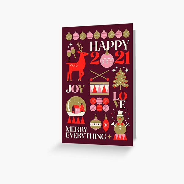 Dark Red Happy Christmas Reindeer Greeting Card