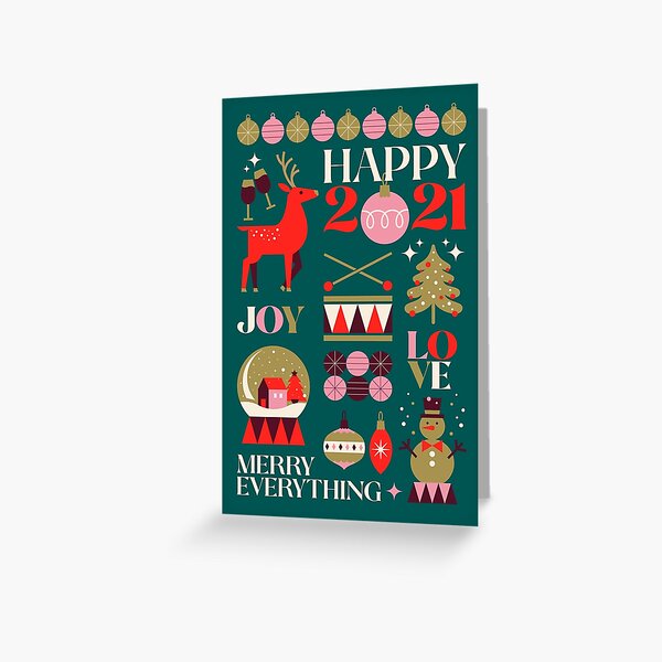 Dark Green Happy Christmas Reindeer  Greeting Card