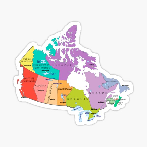 Canada Map With Provinces Territories Cities And Lakes Sticker For   St,small,507x507 Pad,600x600,f8f8f8 