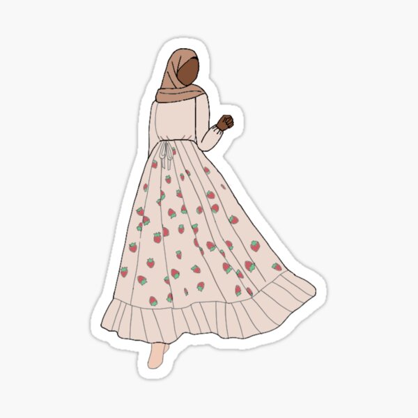 Hijabi girl in strawberry patterned dress Sticker