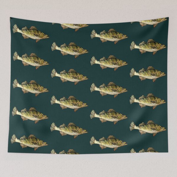 Item preview, Yellow Perch Fish Drawing- Dark Green designed and sold by Michelebuttons.