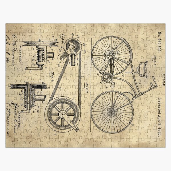 Item preview, Antique Bicycle Blueprint patent drawing plan, Industrial farmhouse designed and sold by Glimmersmith.