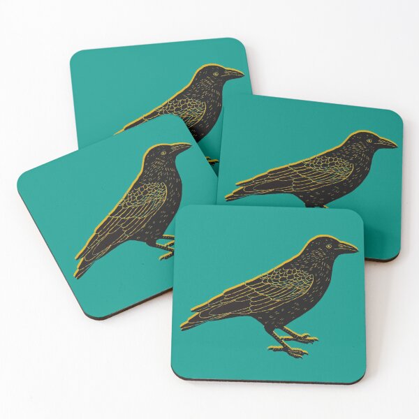 Item preview, Crow block print black yellow green designed and sold by Kimmygowland.