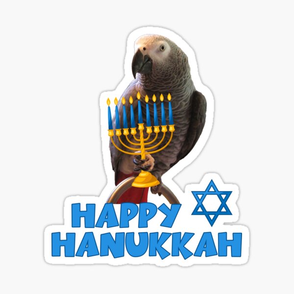 African grey parrot Happy Hanukkah Sticker