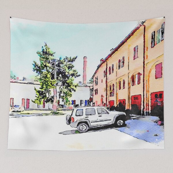 Item preview, Brisighella: courtyard with parked car designed and sold by Giuseppe Cocco.