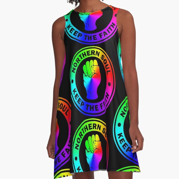 Northern Soul Keep The Faith Logo - Rainbow A-Line Dress