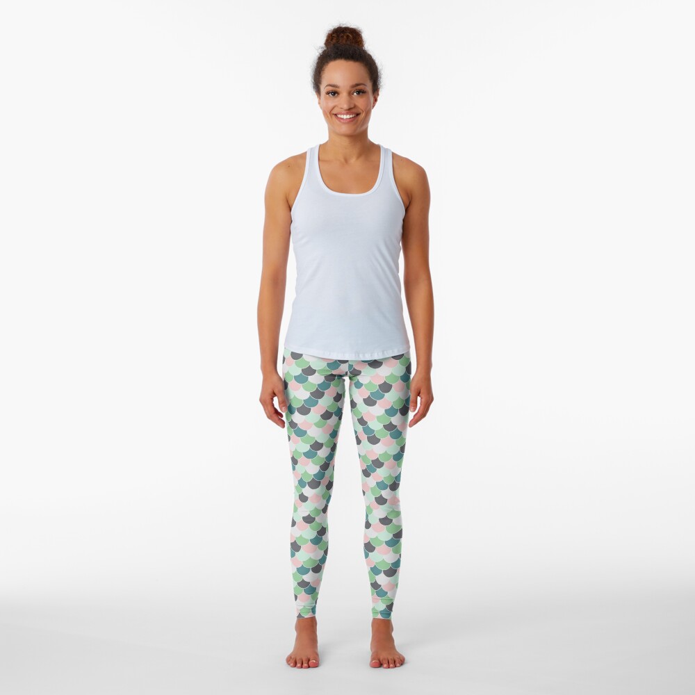 Pink Green Grey and Blue Scale Pattern Leggings