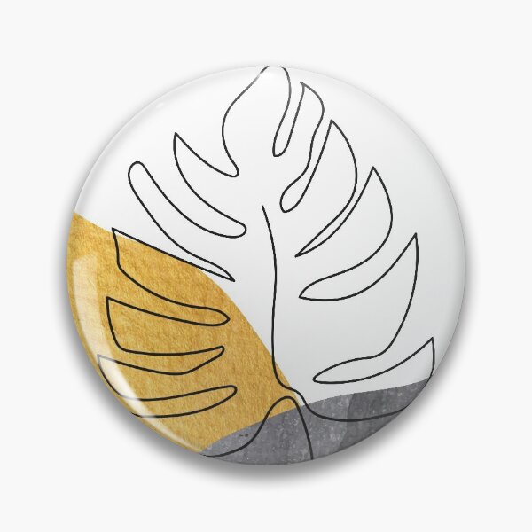 Item preview, Abstract gold and black watercolor shapes with continuous line art monstera leaf digital design illustration  designed and sold by MazeMazekeen.