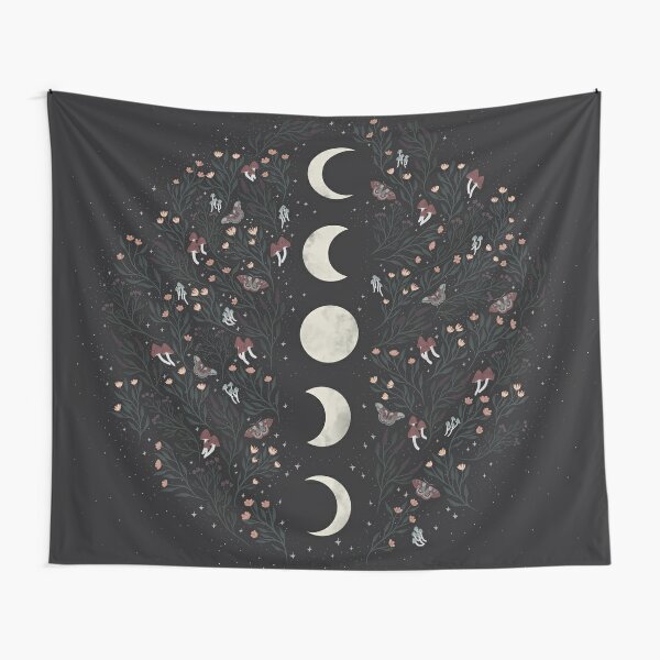 Moon Phases with Botanicals and Stars Tapestry