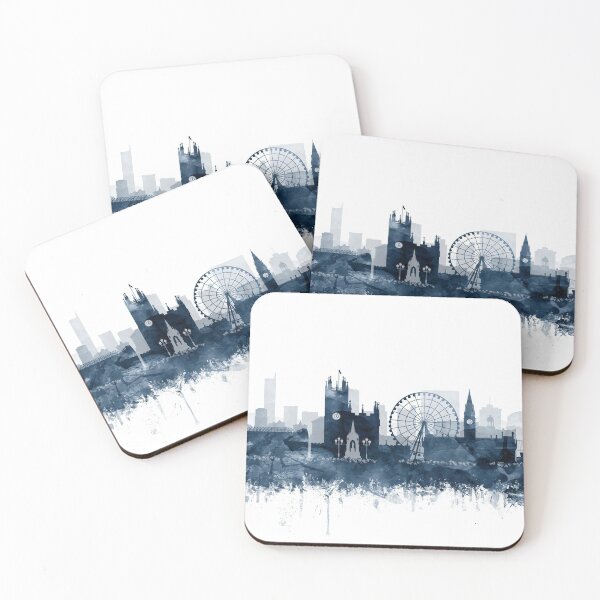 Item preview, Manchester Skyline Watercolor Navy Blue by Zouzounio Art designed and sold by zouzounioart.